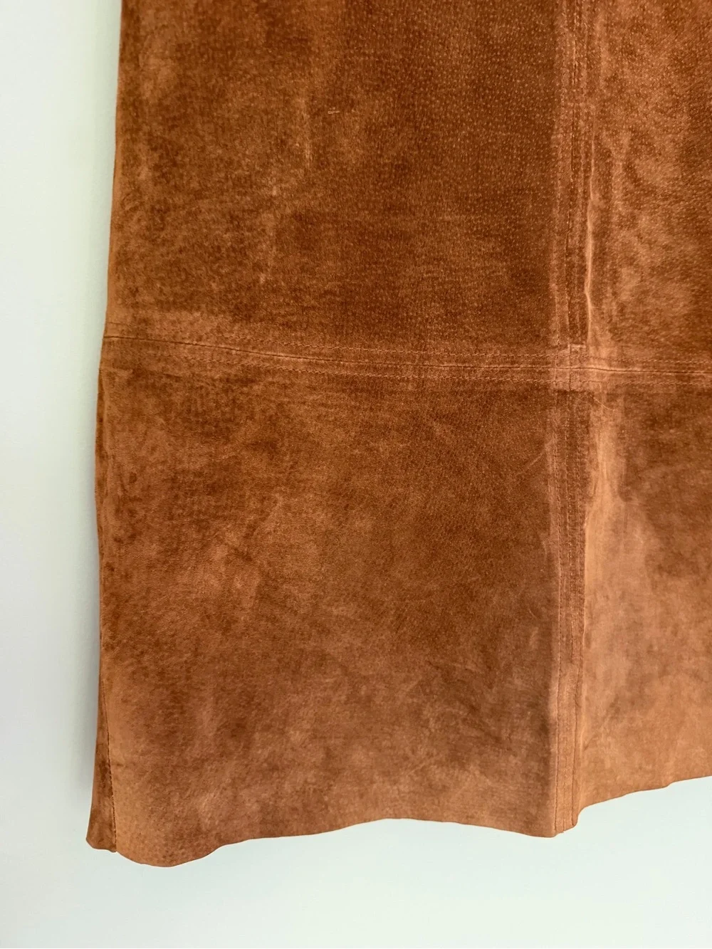 Vintage Clio 100% Leather Suede Western Camel Brown A-Line Midi Skirt - Picture 5 of 14